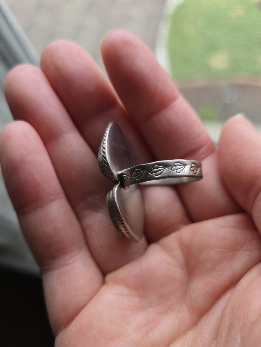 Handmade Sterling Silver Royston Ribbon Turquoise Adjustable Ring Signed - Picture 12 of 15